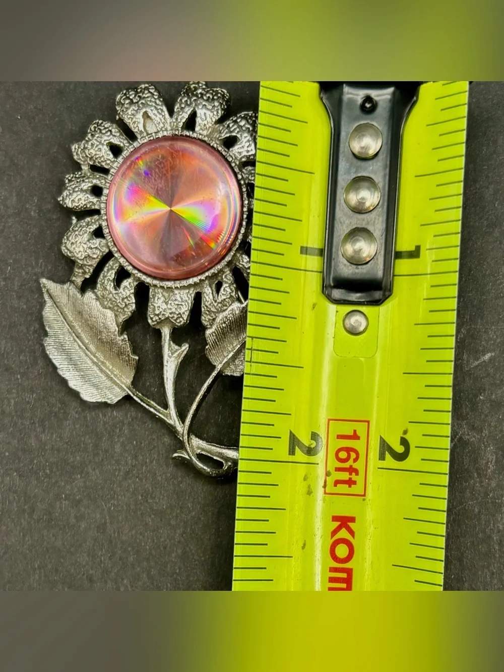 Vintage Jewelarama Silver Tone Daisy Flower Pin Pink Rainbow Iridescent Brooch